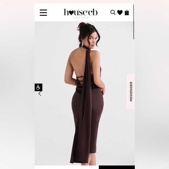 House of CB Angelina CHOCOLATE WRAP NECK MIDI DRESS - M - Picture 2 of 7